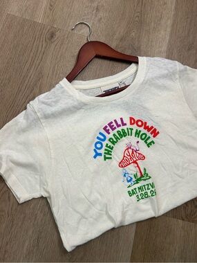 NWT Jungmaven Hemp Organic Cotton Cream 'Rabbit Hole' Novelty T - Shirt